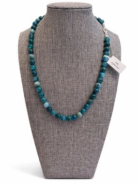 Blue Apatite 8MM Beaded Necklace New